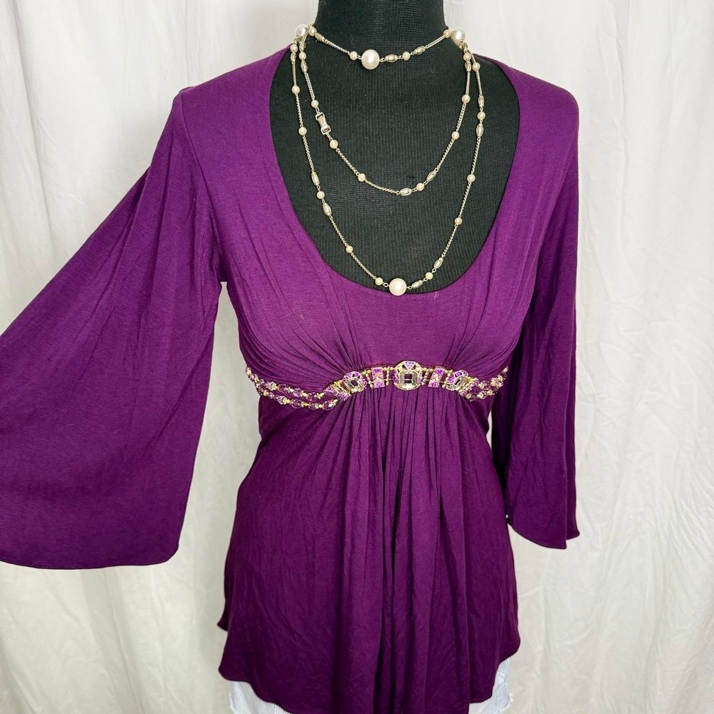 Sky Embellished Empire Waist Tunic Top - size L